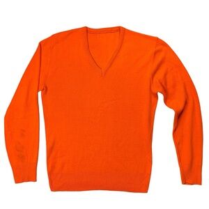 Vintage Retro Orange V-Neck Pullover Sweater Long Sleeve USA Made Men’s Size ??